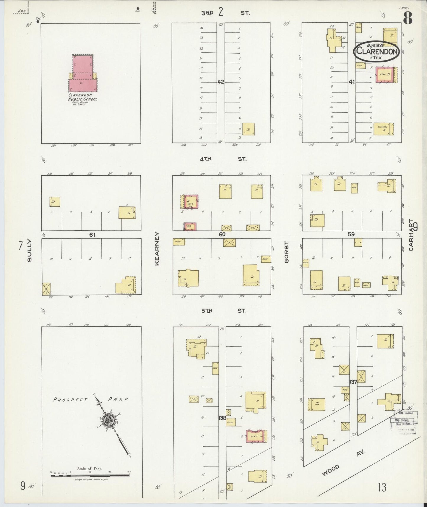 Sanborn Fire Insurance Map from Clarendon, Donley County, Texas (1921), Sheet #0008 - Historic Sanborn Fire Insurance Map Print, vintage old map wall art, antique decor, genealogy gift, Texas Texas map