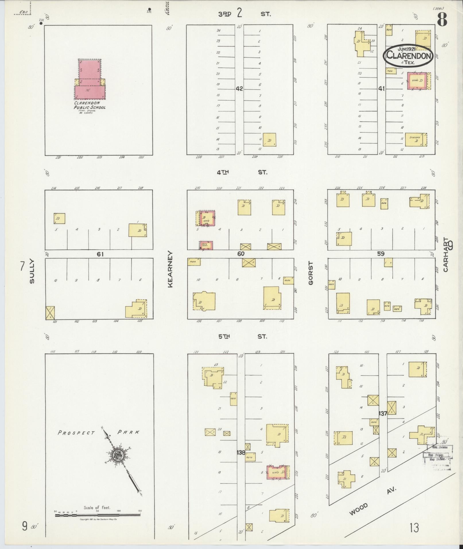 Sanborn Fire Insurance Map from Clarendon, Donley County, Texas (1921), Sheet #0008 - Historic Sanborn Fire Insurance Map Print, vintage old map wall art, antique decor, genealogy gift, Texas Texas map
