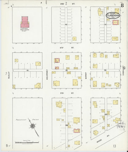 Sanborn Fire Insurance Map from Clarendon, Donley County, Texas (1921), Sheet #0008 - Historic Sanborn Fire Insurance Map Print, vintage old map wall art, antique decor, genealogy gift, Texas Texas map