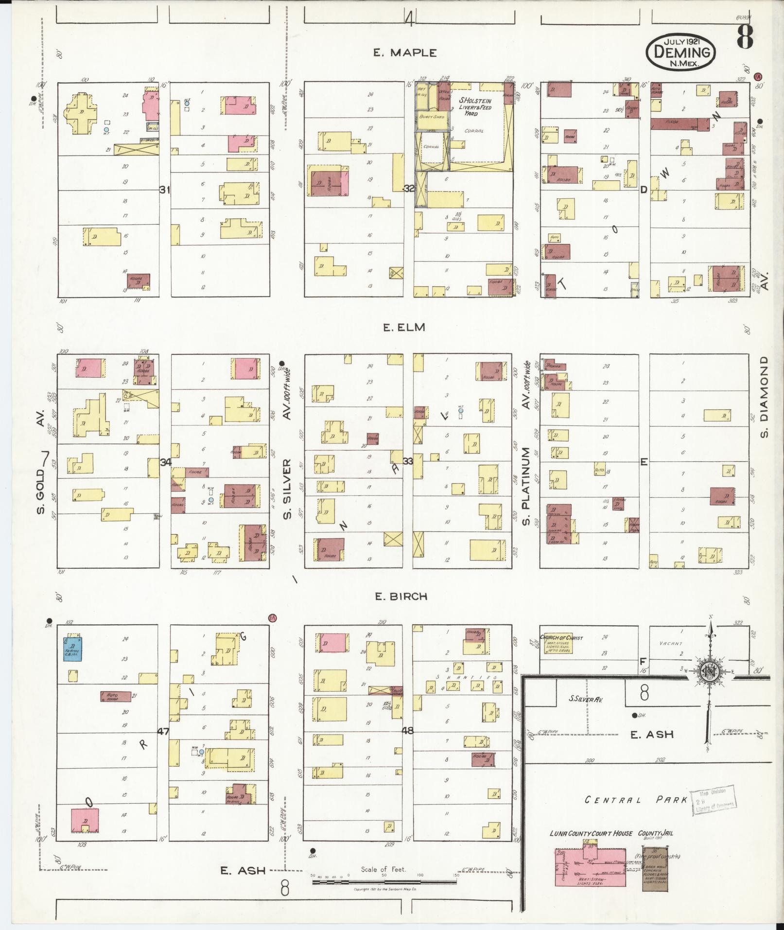 Sanborn Fire Insurance Map from Deming, Luna County, New Mexico (1921), Sheet #0008 - Historic Sanborn Fire Insurance Map Print, vintage old map wall art, antique decor, genealogy gift, New Mexico New Mexico map