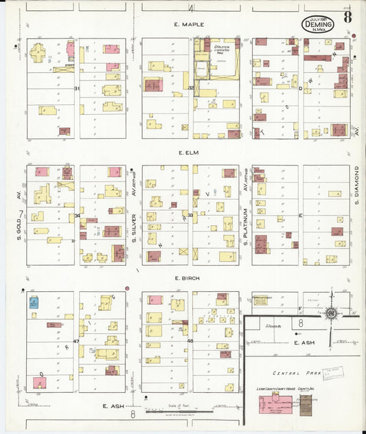 Sanborn Fire Insurance Map from Deming, Luna County, New Mexico (1921), Sheet #0008 - Historic Sanborn Fire Insurance Map Print, vintage old map wall art, antique decor, genealogy gift, New Mexico New Mexico map