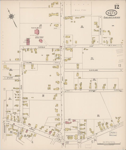 Sanborn Fire Insurance Map from Saco, York County, Maine (1922), Sheet #0012 - Historic Sanborn Fire Insurance Map Print, vintage old map wall art, antique decor, genealogy gift, Maine Maine map