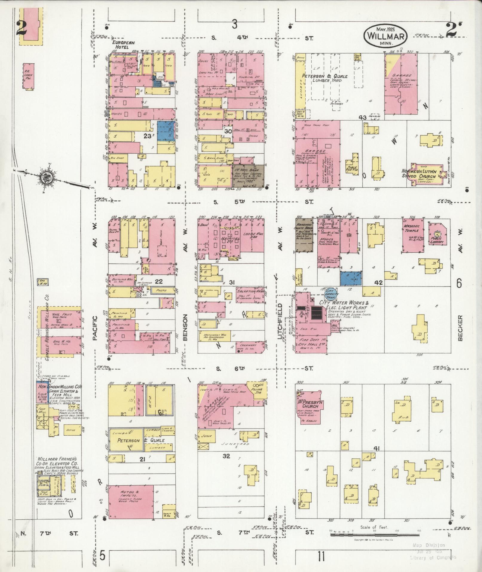 Sanborn Fire Insurance Map from Willmar, Kandiyohi County, Minnesota (1925), Sheet #0002 - Historic Sanborn Fire Insurance Map Print, vintage old map wall art, antique decor, genealogy gift, Minnesota Minnesota map