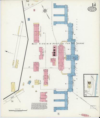 Sanborn Fire Insurance Map from Weston, Lewis County, West Virginia (1921), Sheet #0014 - Complete Map Set gallery image, historic Sanborn map, vintage wall art, West Virginia West Virginia