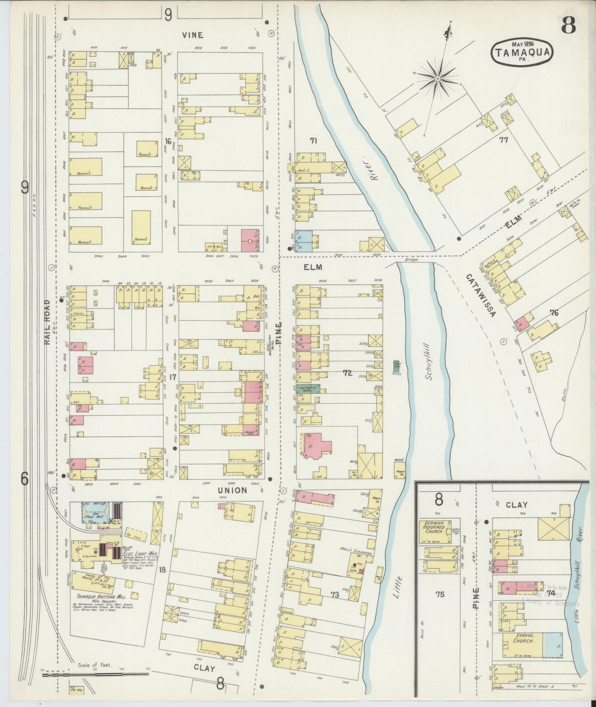 Sanborn Fire Insurance Map from Tamaqua, Schuylkill County, Pennsylvania (1896), Sheet #0008 - Historic Sanborn Fire Insurance Map Print, vintage old map wall art, antique decor, genealogy gift, Pennsylvania Pennsylvania map