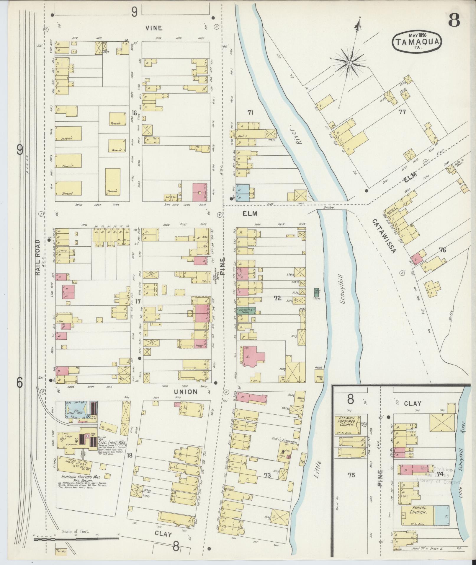 Sanborn Fire Insurance Map from Tamaqua, Schuylkill County, Pennsylvania (1896), Sheet #0008 - Historic Sanborn Fire Insurance Map Print, vintage old map wall art, antique decor, genealogy gift, Pennsylvania Pennsylvania map