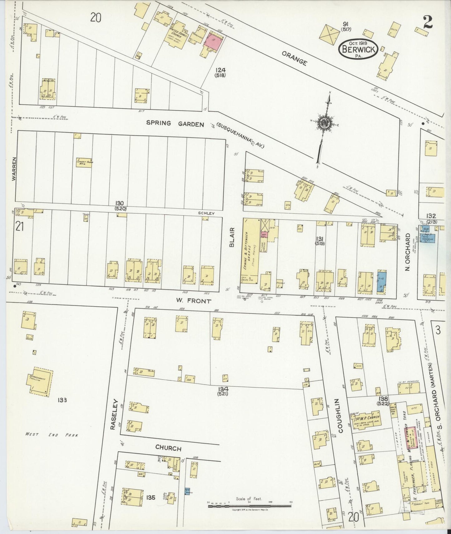 Sanborn Fire Insurance Map from Berwick, Columbia County, Pennsylvania (1918), Sheet #0002 - Historic Sanborn Fire Insurance Map Print, vintage old map wall art, antique decor, genealogy gift, Pennsylvania Pennsylvania map