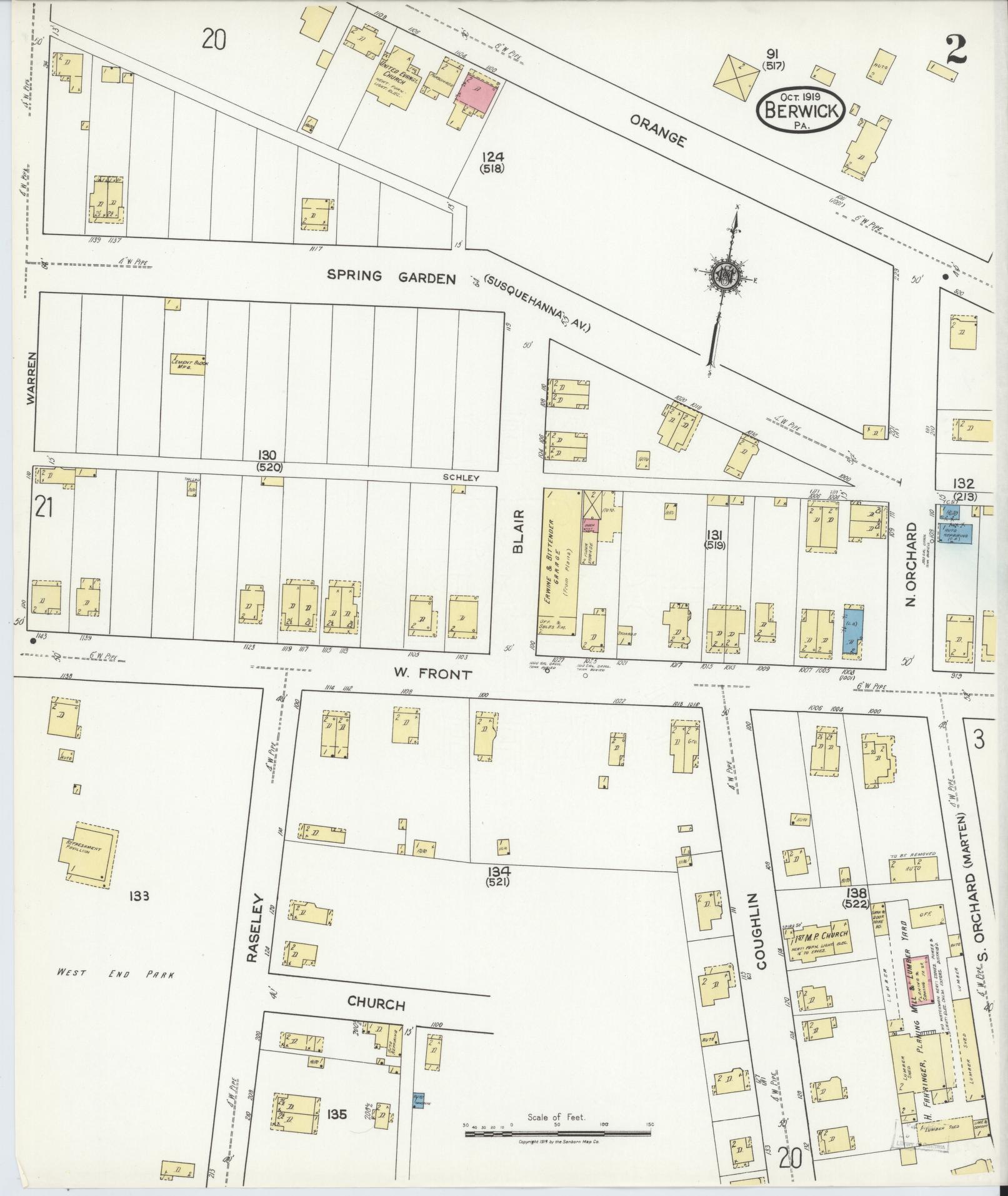 Sanborn Fire Insurance Map from Berwick, Columbia County, Pennsylvania (1918), Sheet #0002 - Historic Sanborn Fire Insurance Map Print, vintage old map wall art, antique decor, genealogy gift, Pennsylvania Pennsylvania map