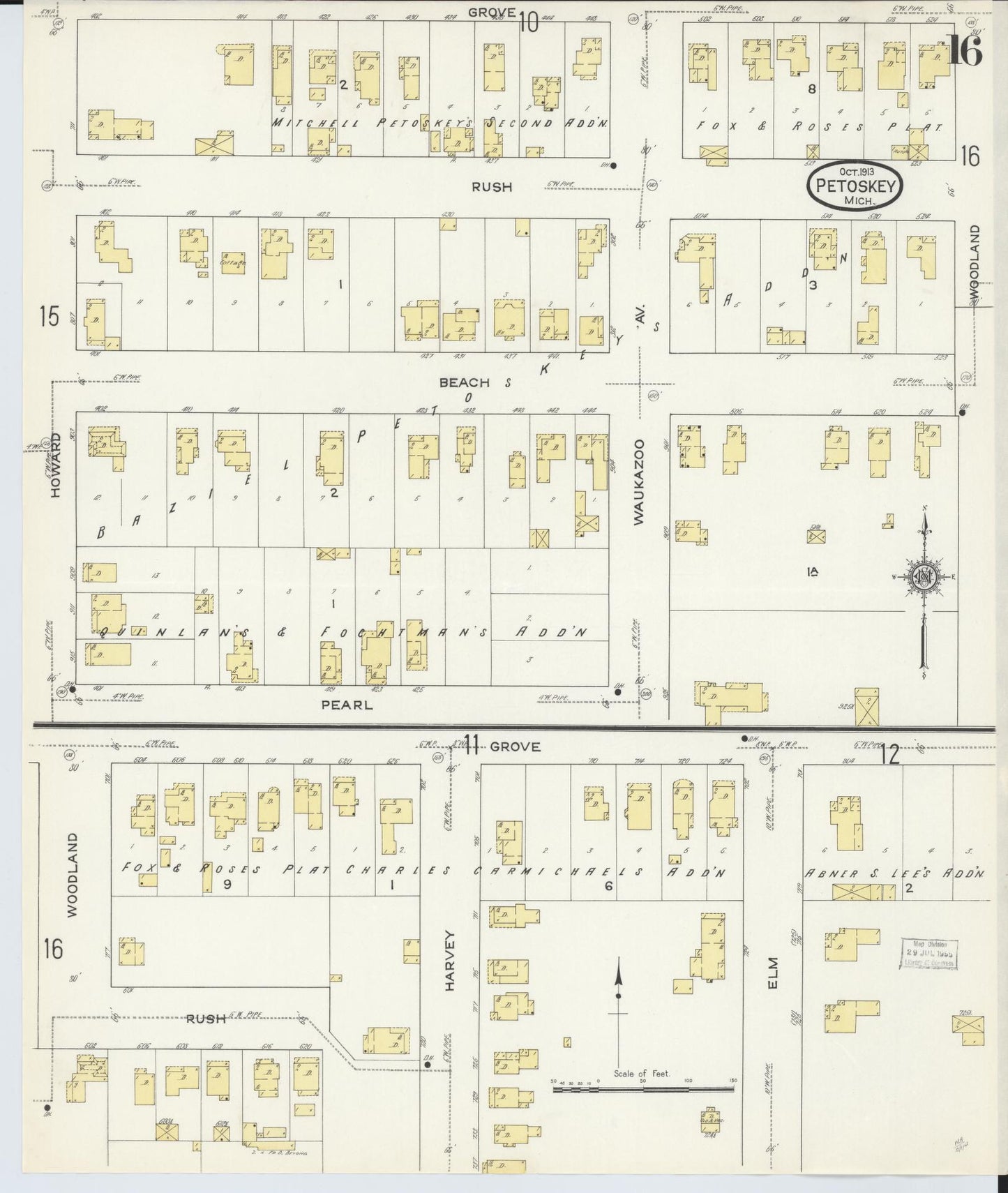 Sanborn Fire Insurance Map from Petoskey, Emmet County, Michigan (1913), Sheet #0016 - Complete Map Set gallery image, historic Sanborn map, vintage wall art, Michigan Michigan