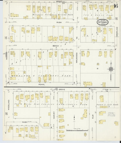 Sanborn Fire Insurance Map from Petoskey, Emmet County, Michigan (1913), Sheet #0016 - Complete Map Set gallery image, historic Sanborn map, vintage wall art, Michigan Michigan