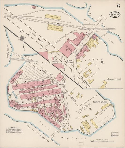 Sanborn Fire Insurance Map from Saco, York County, Maine (1922), Sheet #0006 - Historic Sanborn Fire Insurance Map Print, vintage old map wall art, antique decor, genealogy gift, Maine Maine map