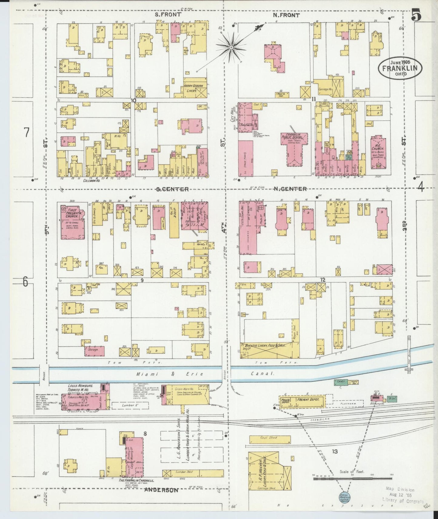 Sanborn Fire Insurance Map from Franklin, Warren County, Ohio (1905), Sheet #0005 - Historic Sanborn Fire Insurance Map Print, vintage old map wall art, antique decor, genealogy gift, Ohio Ohio map