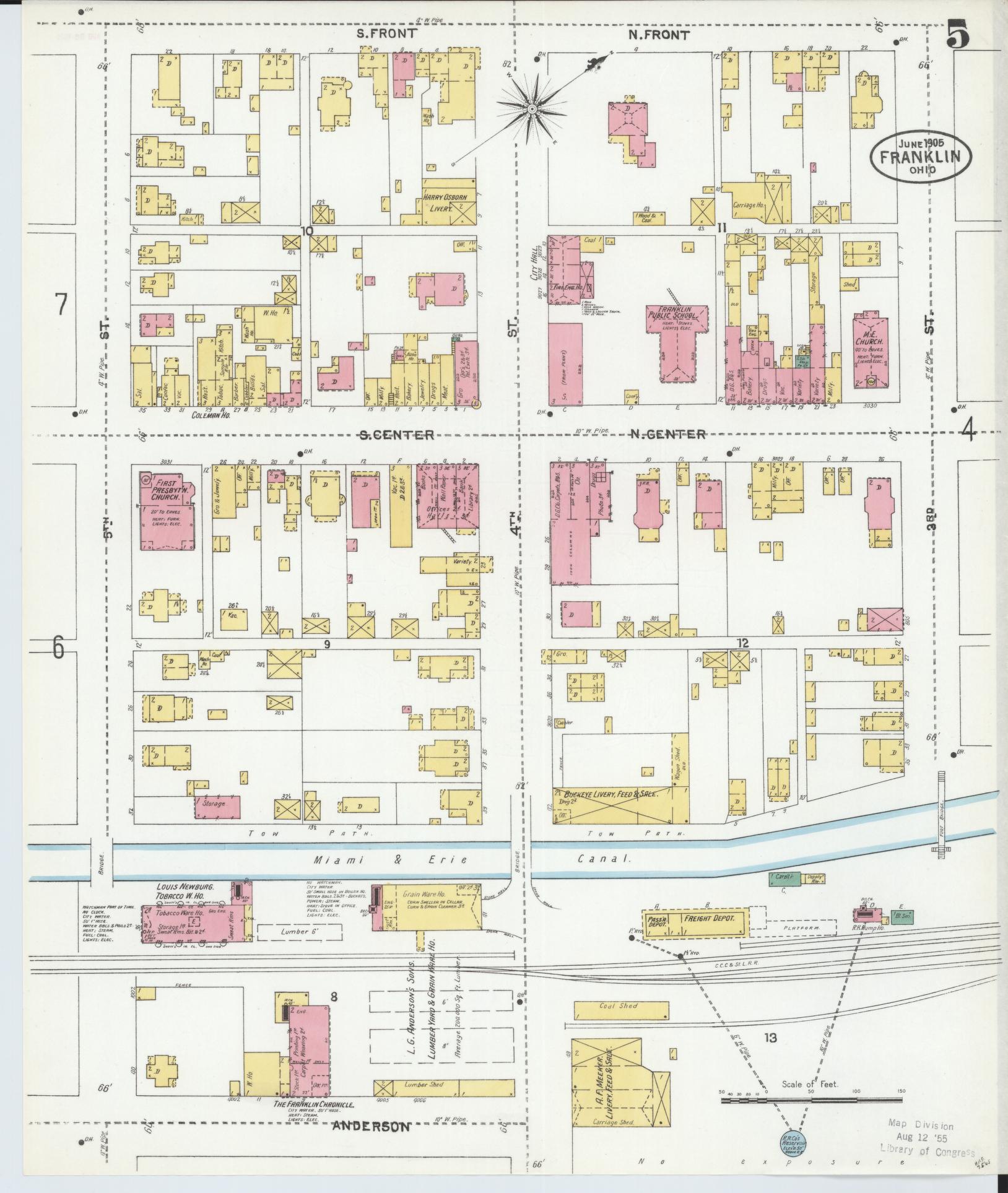 Sanborn Fire Insurance Map from Franklin, Warren County, Ohio (1905), Sheet #0005 - Historic Sanborn Fire Insurance Map Print, vintage old map wall art, antique decor, genealogy gift, Ohio Ohio map