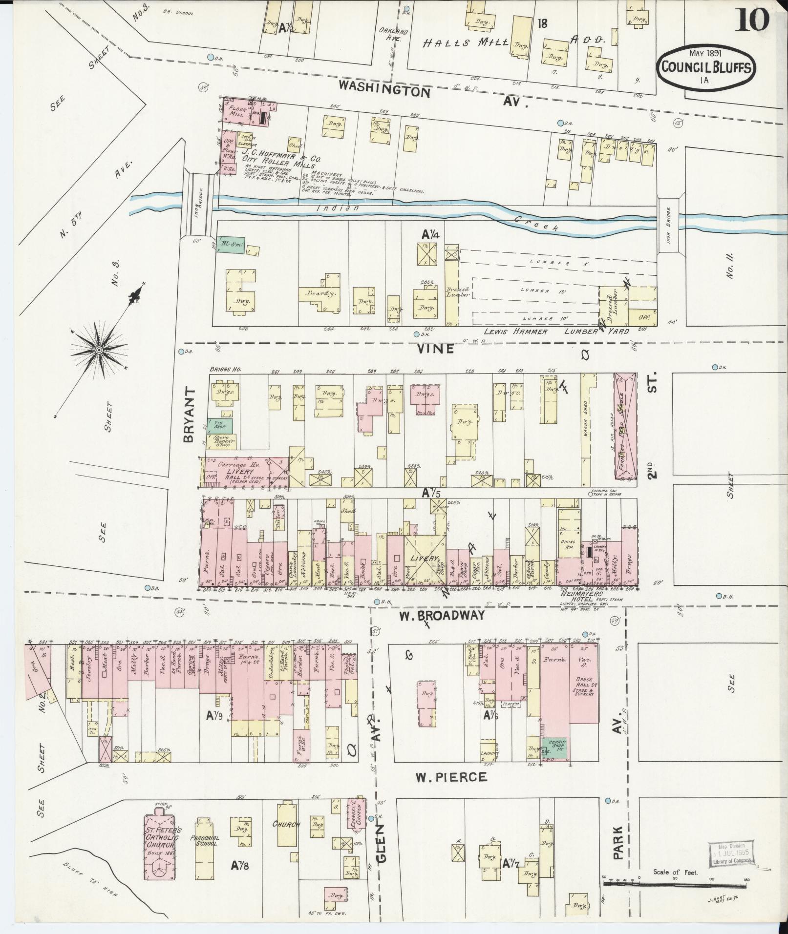 Sanborn Fire Insurance Map from Council Bluffs, Pottawattamie County, Iowa (1891), Sheet #0010 - Historic Sanborn Fire Insurance Map Print, vintage old map wall art