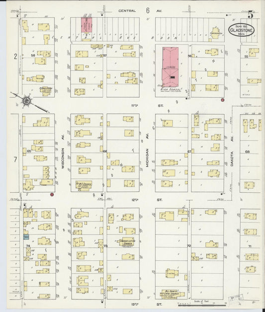Sanborn Fire Insurance Map from Gladstone, Delta County, Michigan (1913), Sheet #0005 - Historic Sanborn Fire Insurance Map Print, vintage old map wall art, antique decor, genealogy gift, Michigan Michigan map