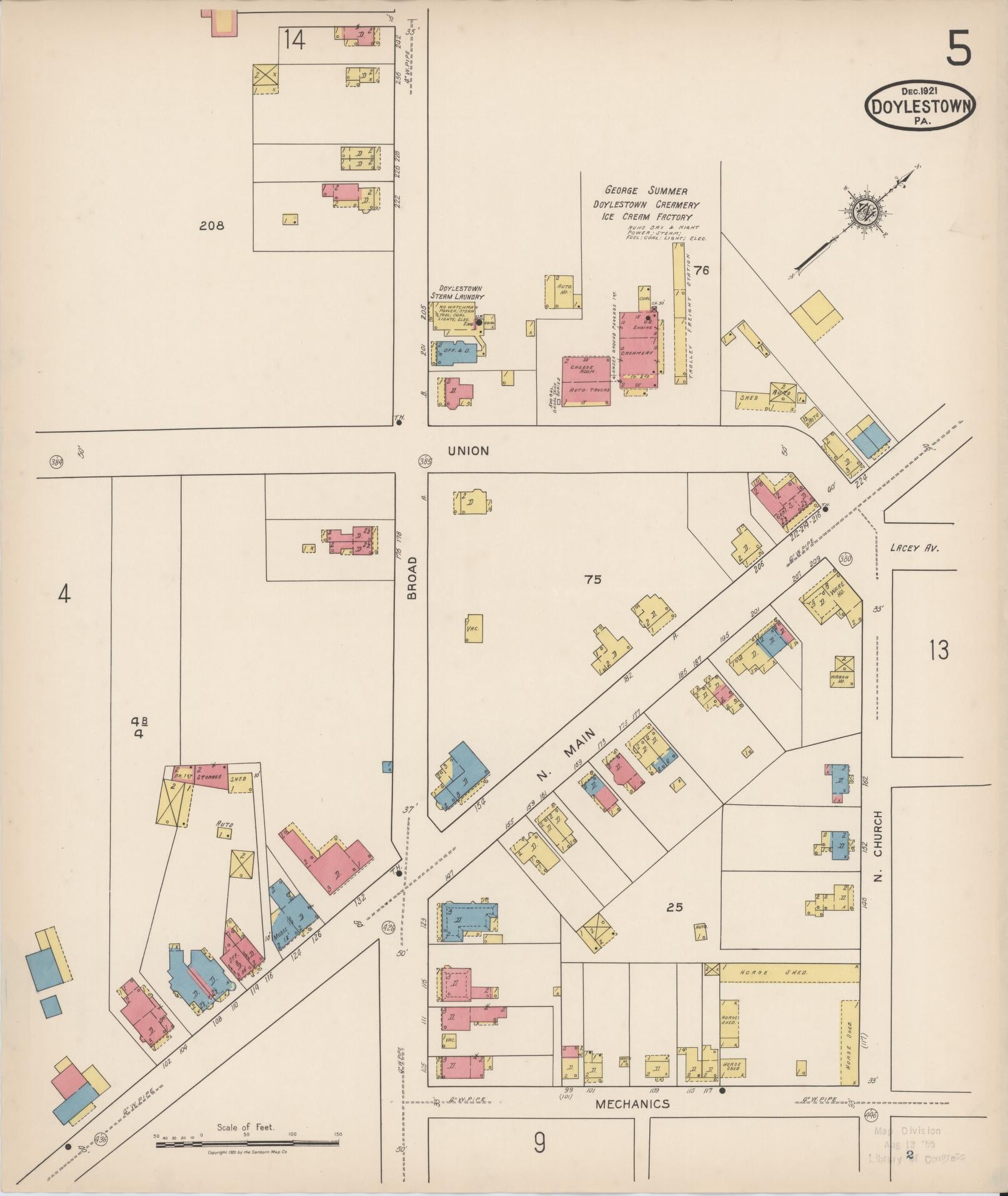 Sanborn Fire Insurance Map from Doylestown, Bucks County, Pennsylvania (1922), Sheet #0005 - Historic Sanborn Fire Insurance Map Print, vintage old map wall art, antique decor, genealogy gift, Pennsylvania Pennsylvania map