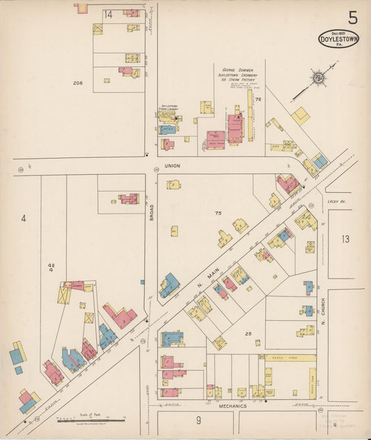 Sanborn Fire Insurance Map from Doylestown, Bucks County, Pennsylvania (1922), Sheet #0005 - Historic Sanborn Fire Insurance Map Print, vintage old map wall art, antique decor, genealogy gift, Pennsylvania Pennsylvania map