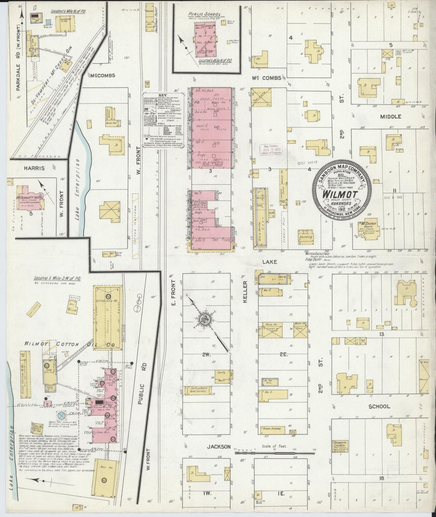 Sanborn Fire Insurance Map from Wilmot, Ashley County, Arkansas. (1912) – Historic Sanborn Fire Insurance Map Print