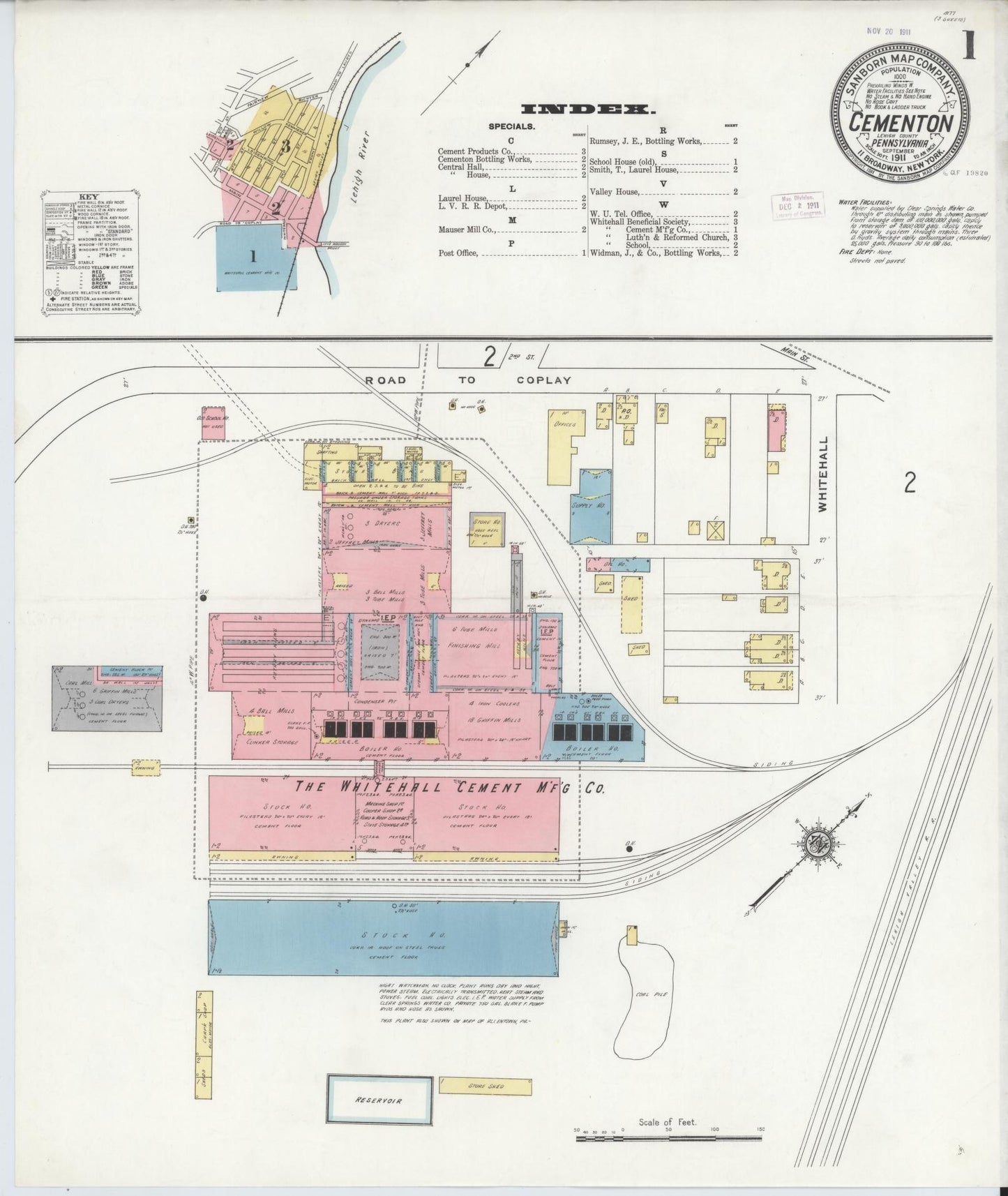 Sanborn Fire Insurance Map from Cementon, Lehigh County, Pennsylvania (1911), Sheet #0001 - Historic Sanborn Fire Insurance Map Print, vintage old map wall art, antique decor, genealogy gift, Pennsylvania Pennsylvania map