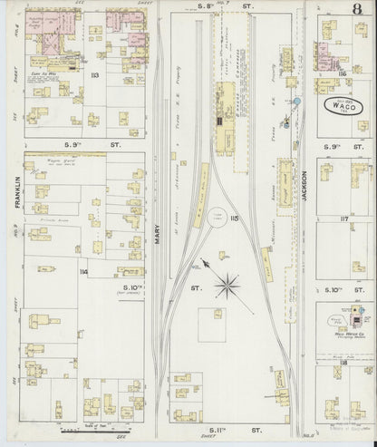 Sanborn Fire Insurance Map from Waco, McLennan County, Texas (1889), Sheet #0008 - Complete Map Set gallery image, historic Sanborn map, vintage wall art, Texas Texas