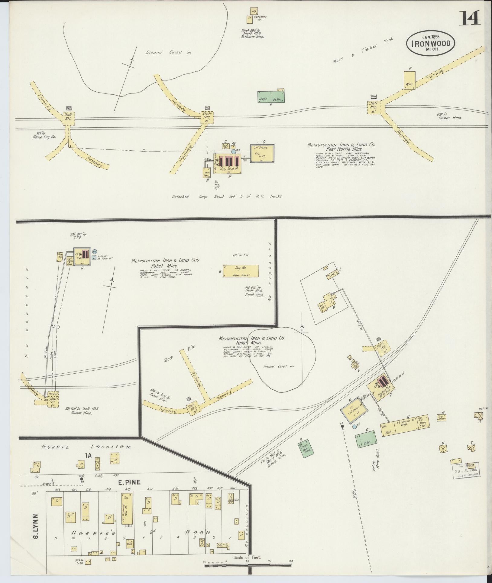 Sanborn Fire Insurance Map from Ironwood, Gogebic County, Michigan (1898), Sheet #0014 - Historic Sanborn Fire Insurance Map Print, vintage old map wall art, antique decor, genealogy gift, Michigan Michigan map