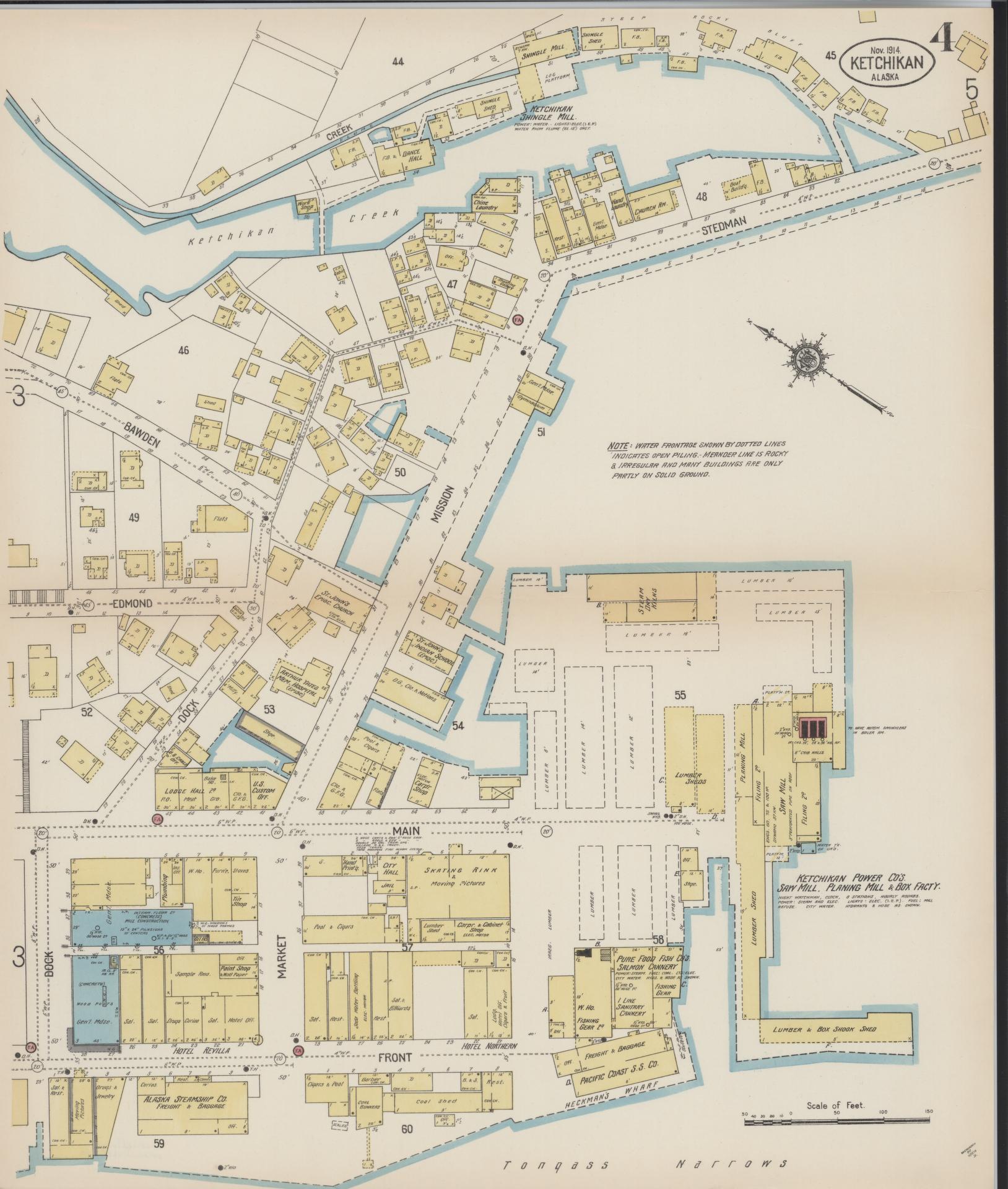 Sanborn Fire Insurance Map from Ketchikan, Ketchikan Census Division, Alaska (1914), Sheet #0004 - Historic Sanborn Fire Insurance Map Print, vintage old map wall art, antique decor, genealogy gift, Alaska Alaska map