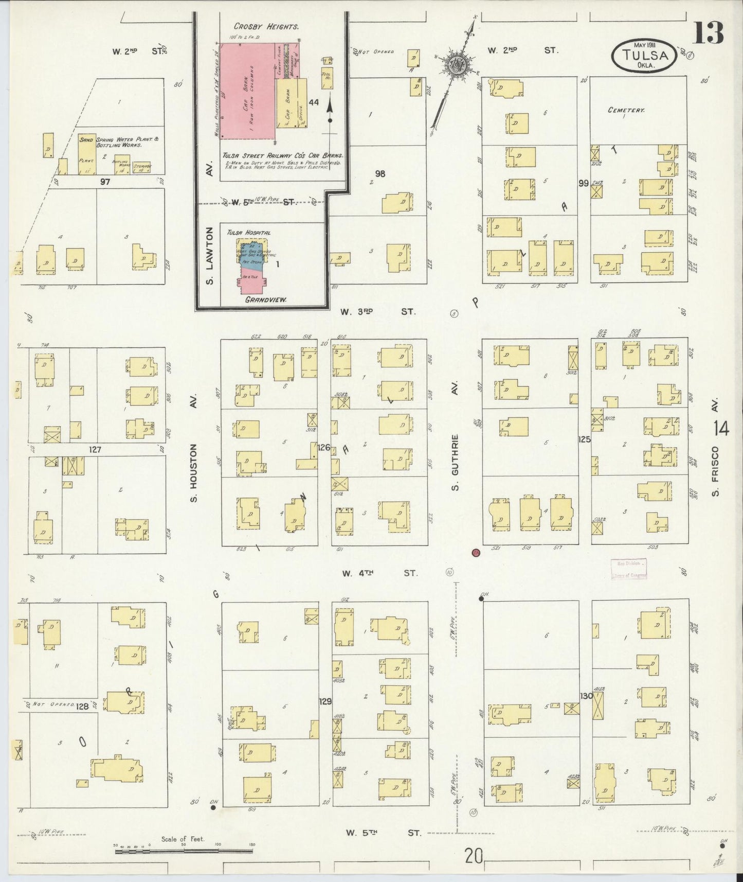 Sanborn Fire Insurance Map from Tulsa, Tulsa County, Oklahoma (1911), Sheet #0013 - Complete Map Set gallery image, historic Sanborn map, vintage wall art, Oklahoma Oklahoma