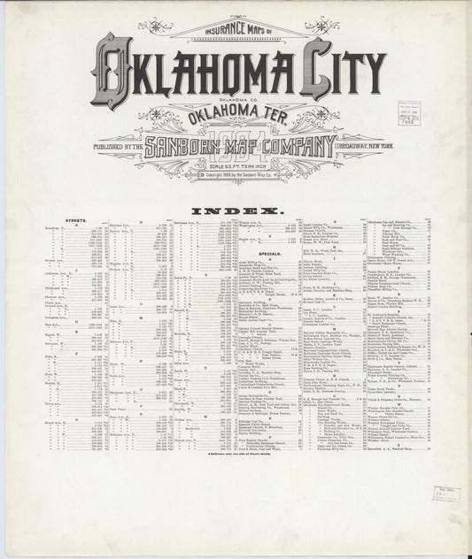Sanborn Fire Insurance Map from Oklahoma City, Oklahoma County, Oklahoma (1904), Sheet #0001 - Historic Sanborn Fire Insurance Map Print, vintage old map wall art, antique decor, genealogy gift, Oklahoma City Oklahoma map