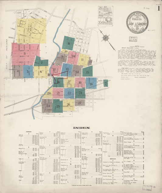 Sanborn Fire Insurance Map from San Leandro, Alameda County, California (1917), Sheet #0001 - Complete Map Set gallery image, historic Sanborn map, vintage wall art, California California