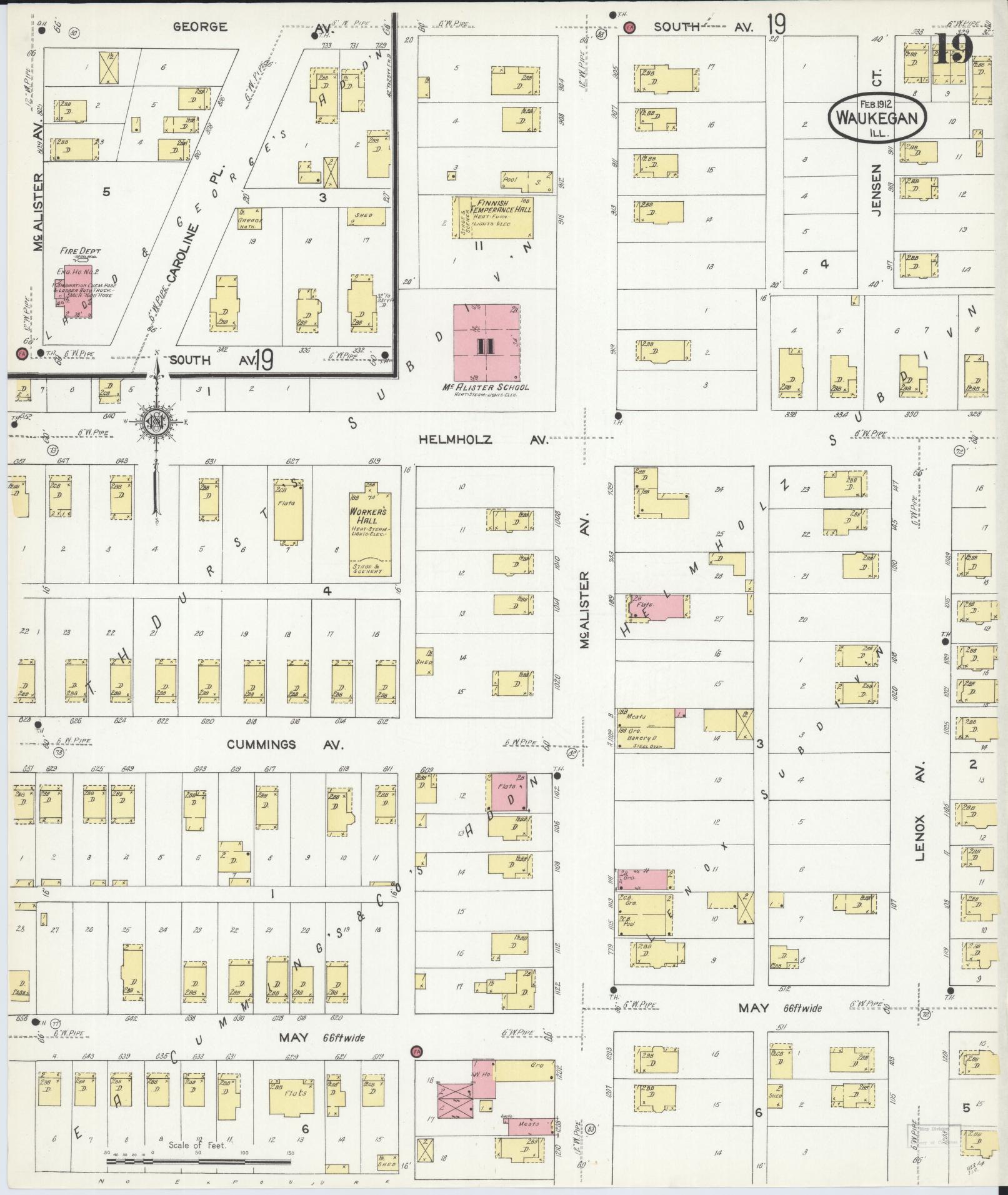 Sanborn Fire Insurance Map from Waukegan, Lake County, Illinois. (1912), Sheet 19 – Historic Sanborn Fire Insurance Map Print
