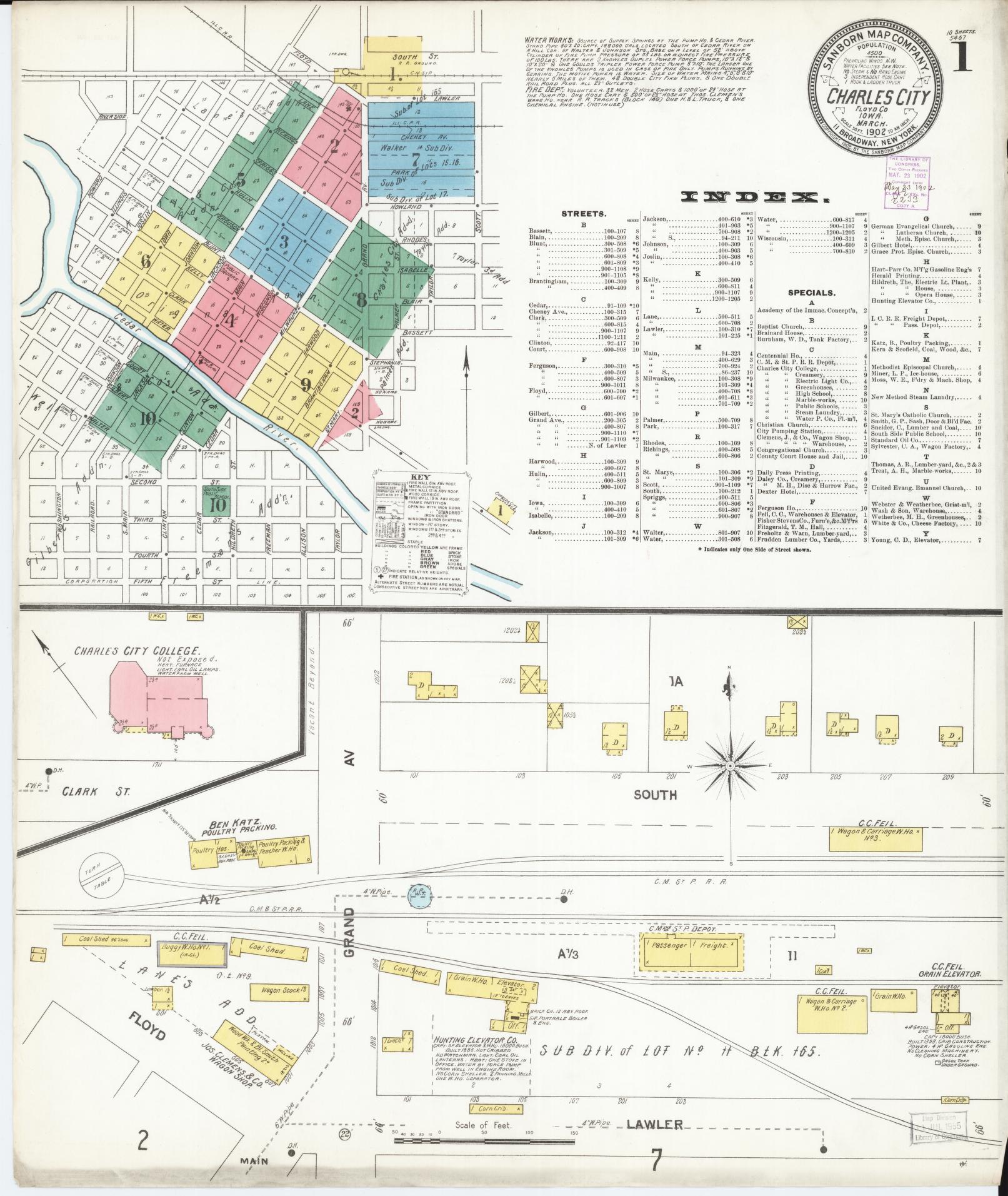 Sanborn Fire Insurance Map from Charles City, Floyd County, Iowa (1902), Sheet #0001 - Historic Sanborn Fire Insurance Map Print, vintage old map wall art