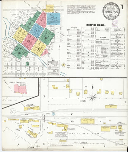 Sanborn Fire Insurance Map from Charles City, Floyd County, Iowa (1902), Sheet #0001 - Historic Sanborn Fire Insurance Map Print, vintage old map wall art