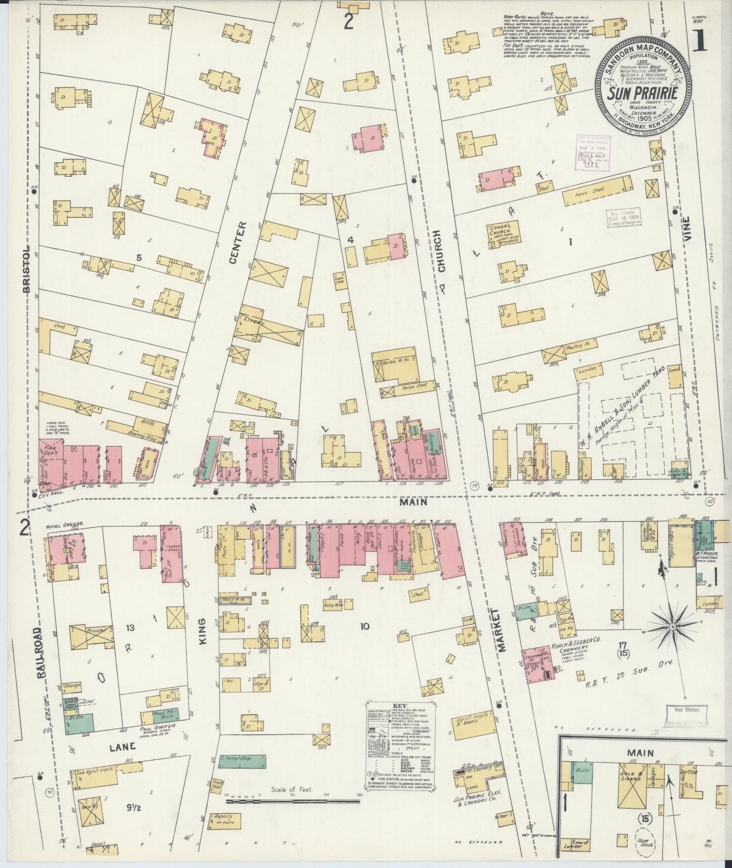 Sanborn Fire Insurance Map from Sun Prairie, Dane County, Wisconsin (1905), Sheet #0001 - Complete Map Set gallery image, historic Sanborn map, vintage wall art, Wisconsin Wisconsin