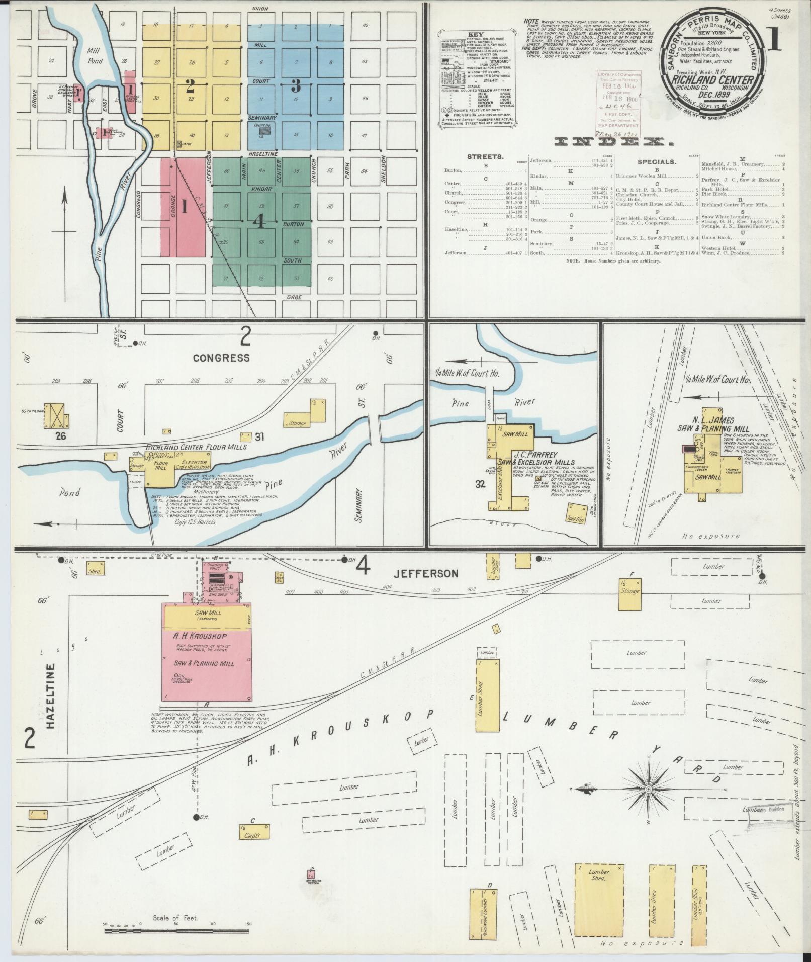 Sanborn Fire Insurance Map from Richland Center, Richland County, Wisconsin (1899), Sheet #0001 - Complete Map Set gallery image, historic Sanborn map, vintage wall art, Wisconsin Wisconsin