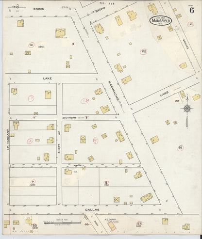 Sanborn Fire Insurance Map from Mansfield, Tarrant County, Texas (1933), Sheet #0006 - Historic Sanborn Fire Insurance Map Print, vintage old map wall art, antique decor, genealogy gift, Texas Texas map