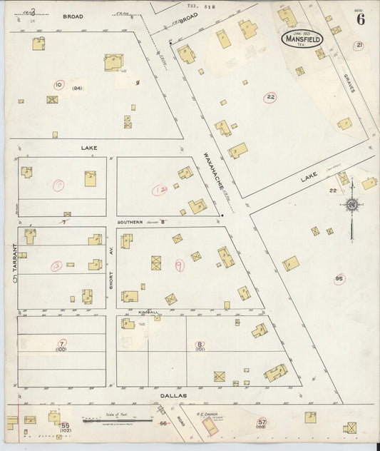 Sanborn Fire Insurance Map from Mansfield, Tarrant County, Texas (1933), Sheet #0006 - Historic Sanborn Fire Insurance Map Print, vintage old map wall art, antique decor, genealogy gift, Texas Texas map