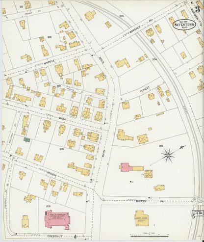 Sanborn Fire Insurance Map from Watertown, Middlesex County, Massachusetts (1904), Sheet #0003 - Historic Sanborn Fire Insurance Map Print, vintage old map wall art, antique decor, genealogy gift, Massachusetts Massachusetts map
