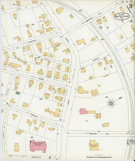 Sanborn Fire Insurance Map from Watertown, Middlesex County, Massachusetts (1904), Sheet #0003 - Historic Sanborn Fire Insurance Map Print, vintage old map wall art, antique decor, genealogy gift, Massachusetts Massachusetts map