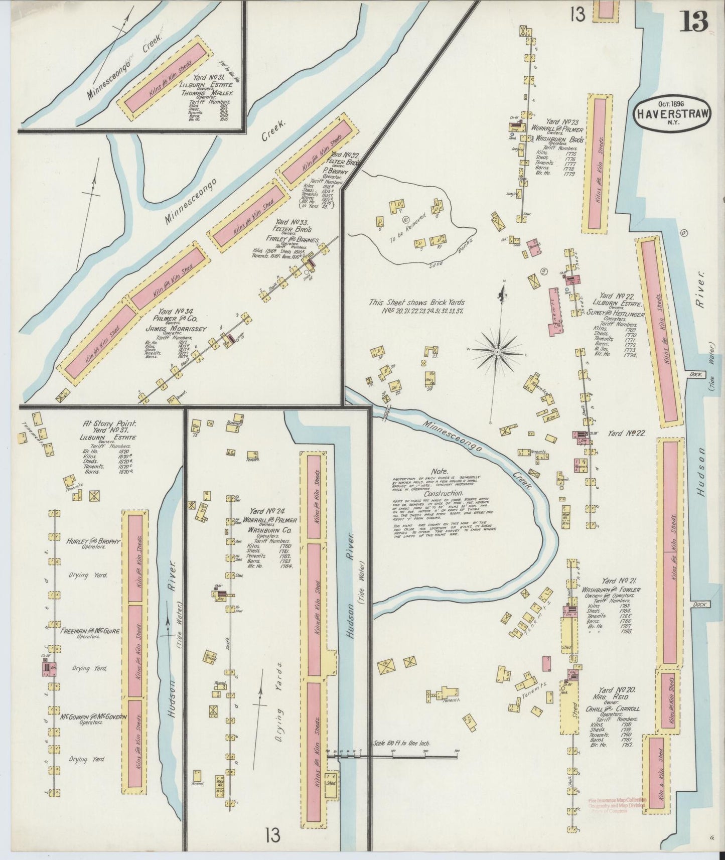 Sanborn Fire Insurance Map from Haverstraw, Rockland County, New York (1896), Sheet #0013 - Historic Sanborn Fire Insurance Map Print, vintage old map wall art, antique decor, genealogy gift, New York New York map