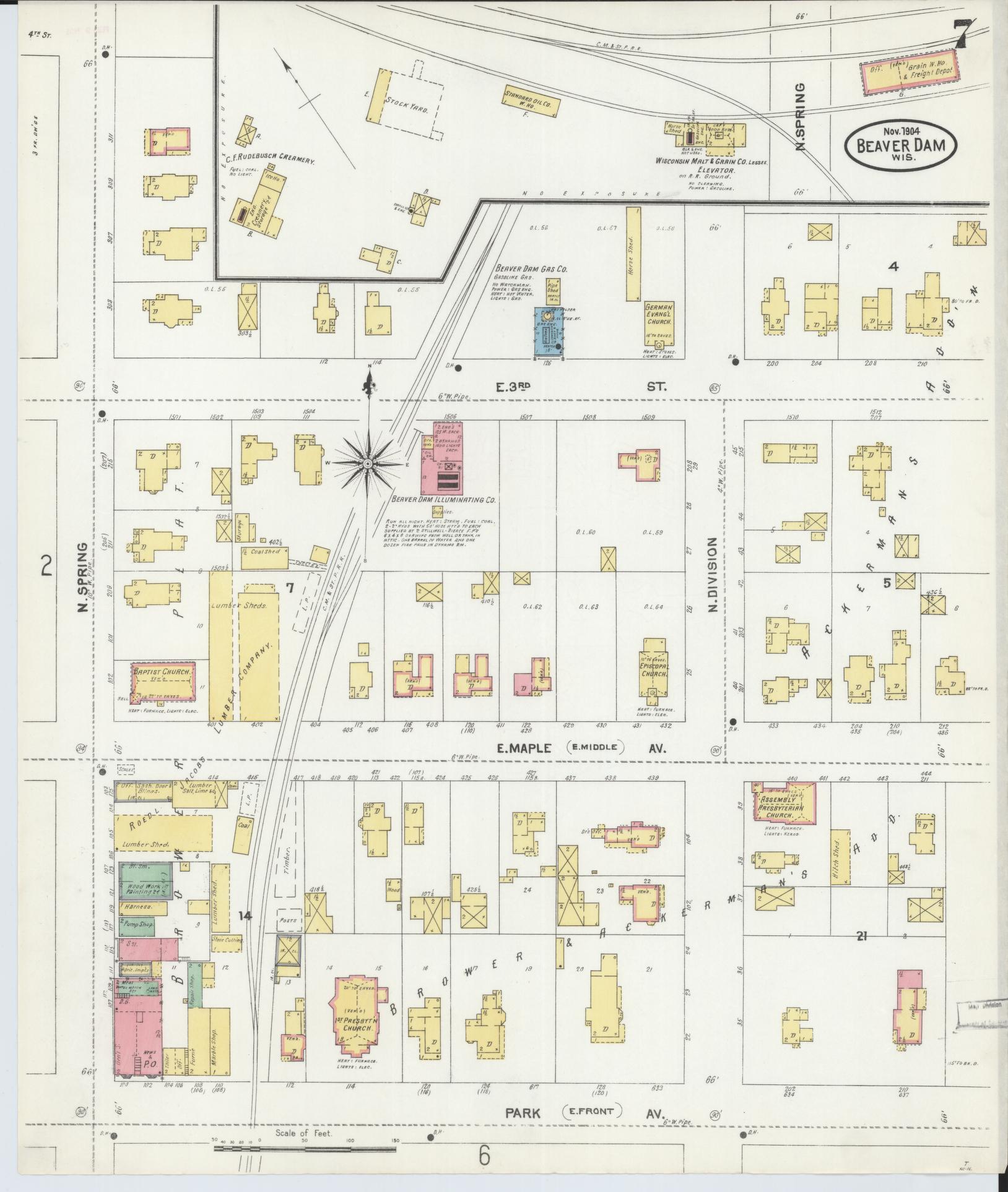 Sanborn Fire Insurance Map from Beaver Dam, Dodge County, Wisconsin (1904), Sheet #0007 - Complete Map Set gallery image, historic Sanborn map, vintage wall art, Wisconsin Wisconsin