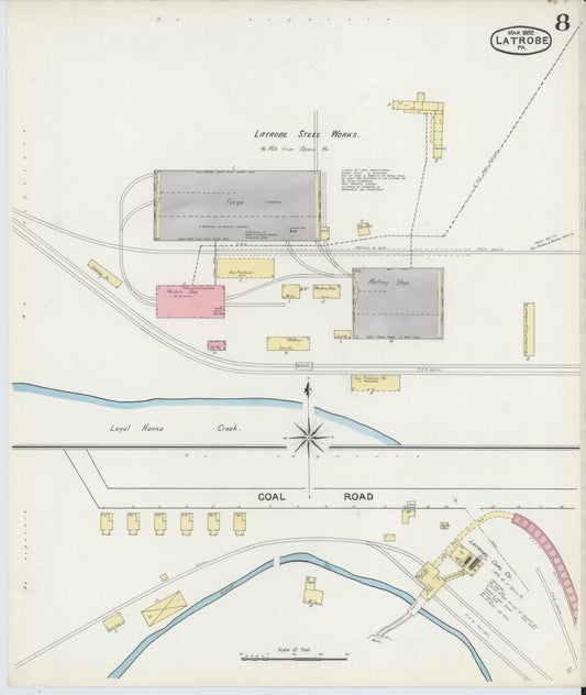 Sanborn Fire Insurance Map from Latrobe, Westmoreland County, Pennsylvania (1892), Sheet #0008 - Historic Sanborn Fire Insurance Map Print, vintage old map wall art, antique decor, genealogy gift, Pennsylvania Pennsylvania map