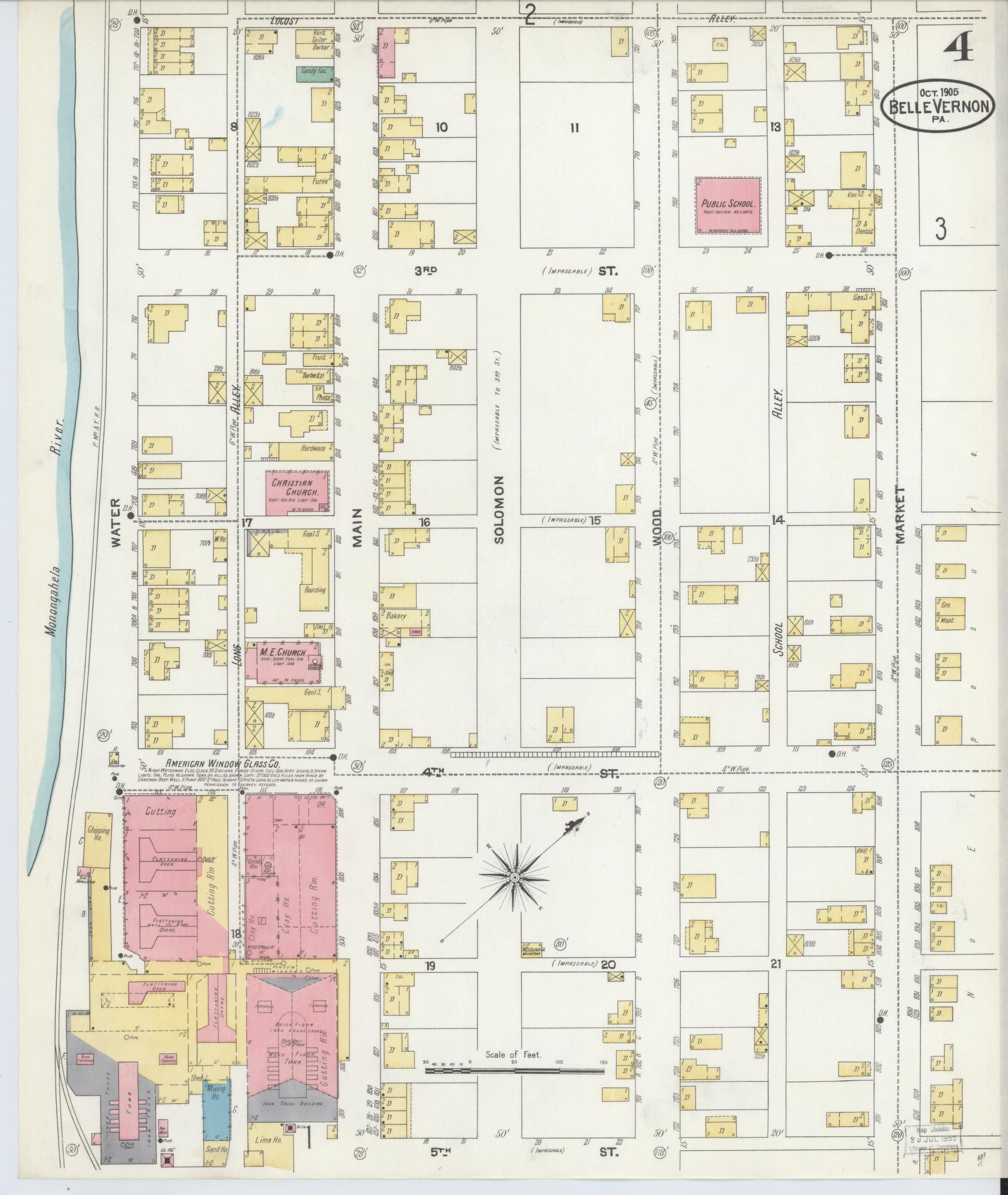 Sanborn Fire Insurance Map from Belle Vernon, Fayette County, Pennsylvania (1905), Sheet #0004 - Historic Sanborn Fire Insurance Map Print, vintage old map wall art, antique decor, genealogy gift, Pennsylvania Pennsylvania map
