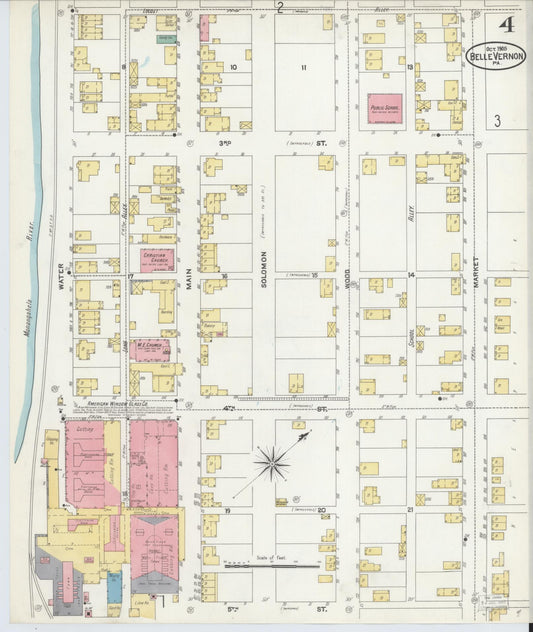 Sanborn Fire Insurance Map from Belle Vernon, Fayette County, Pennsylvania (1905), Sheet #0004 - Historic Sanborn Fire Insurance Map Print, vintage old map wall art, antique decor, genealogy gift, Pennsylvania Pennsylvania map