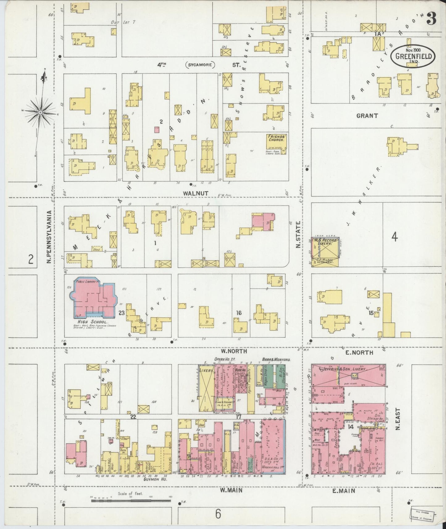 Sanborn Fire Insurance Map from Greenfield, Hancock County, Indiana (1900), Sheet #0003 - Complete Map Set gallery image, historic Sanborn map, vintage wall art, Indiana Indiana