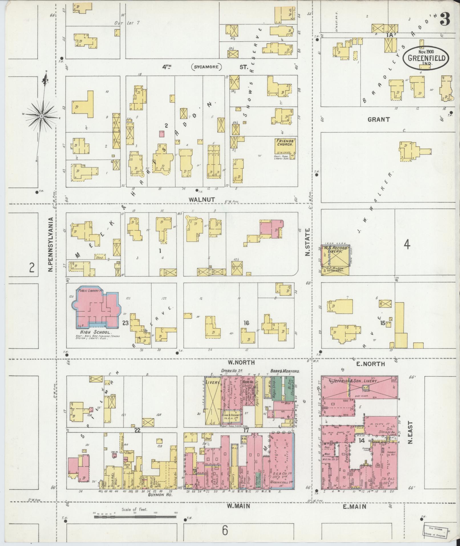 Sanborn Fire Insurance Map from Greenfield, Hancock County, Indiana (1900), Sheet #0003 - Complete Map Set gallery image, historic Sanborn map, vintage wall art, Indiana Indiana