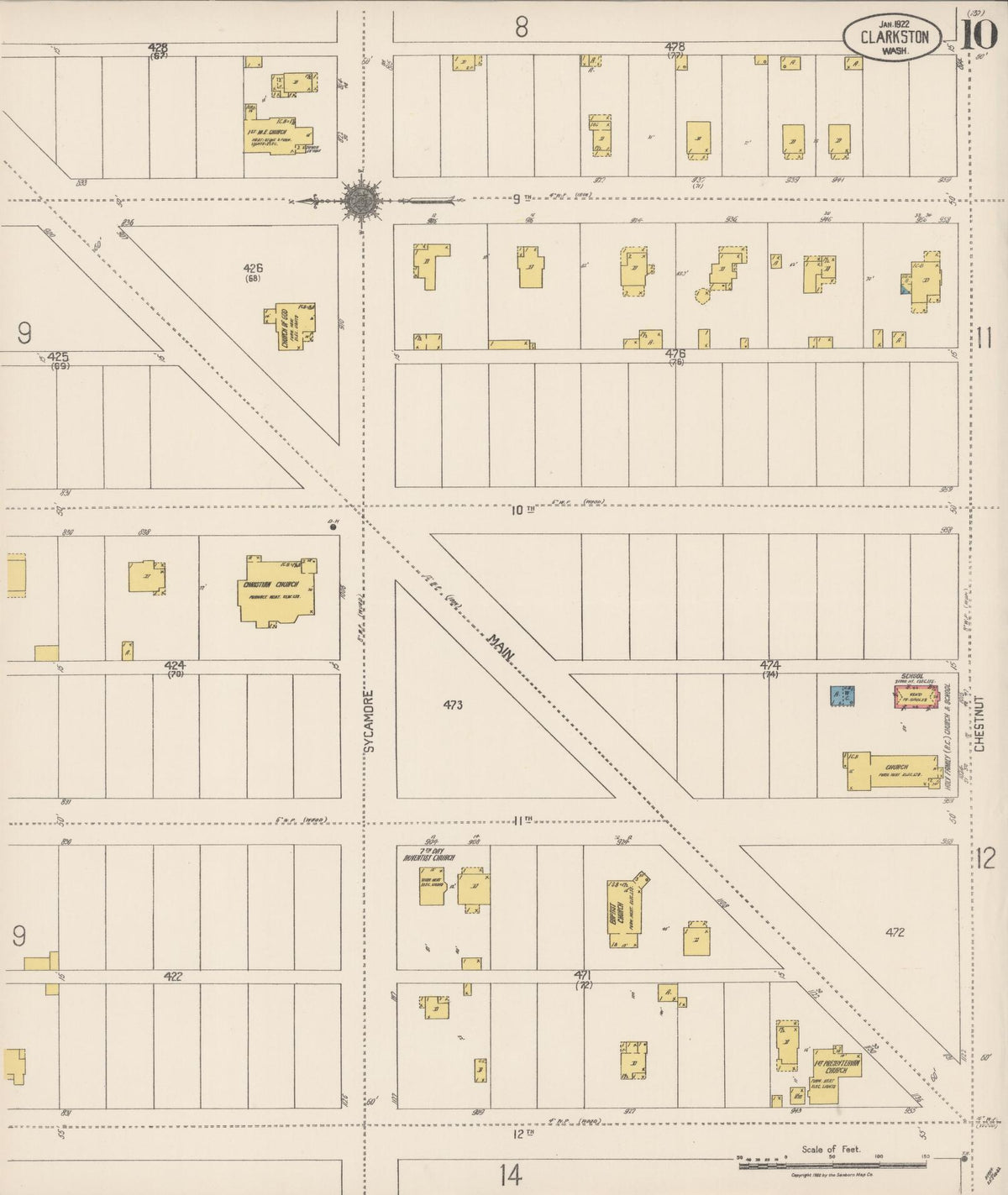 Sanborn Fire Insurance Map from Clarkston, Asotin County, Washington (1922), Sheet #0010 - Historic Sanborn Fire Insurance Map Print, vintage old map wall art, antique decor, genealogy gift, Washington Washington map