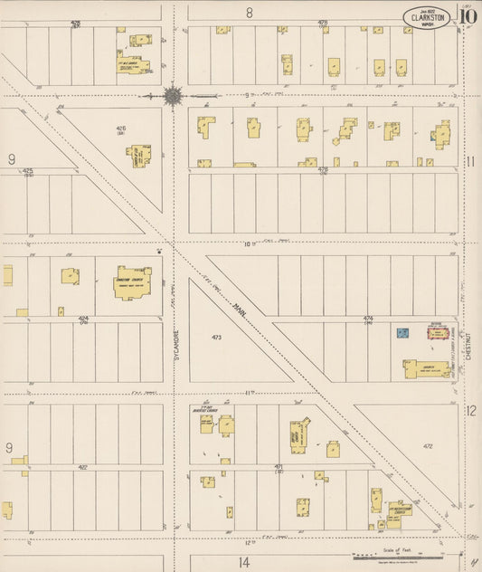 Sanborn Fire Insurance Map from Clarkston, Asotin County, Washington (1922), Sheet #0010 - Historic Sanborn Fire Insurance Map Print, vintage old map wall art, antique decor, genealogy gift, Washington Washington map