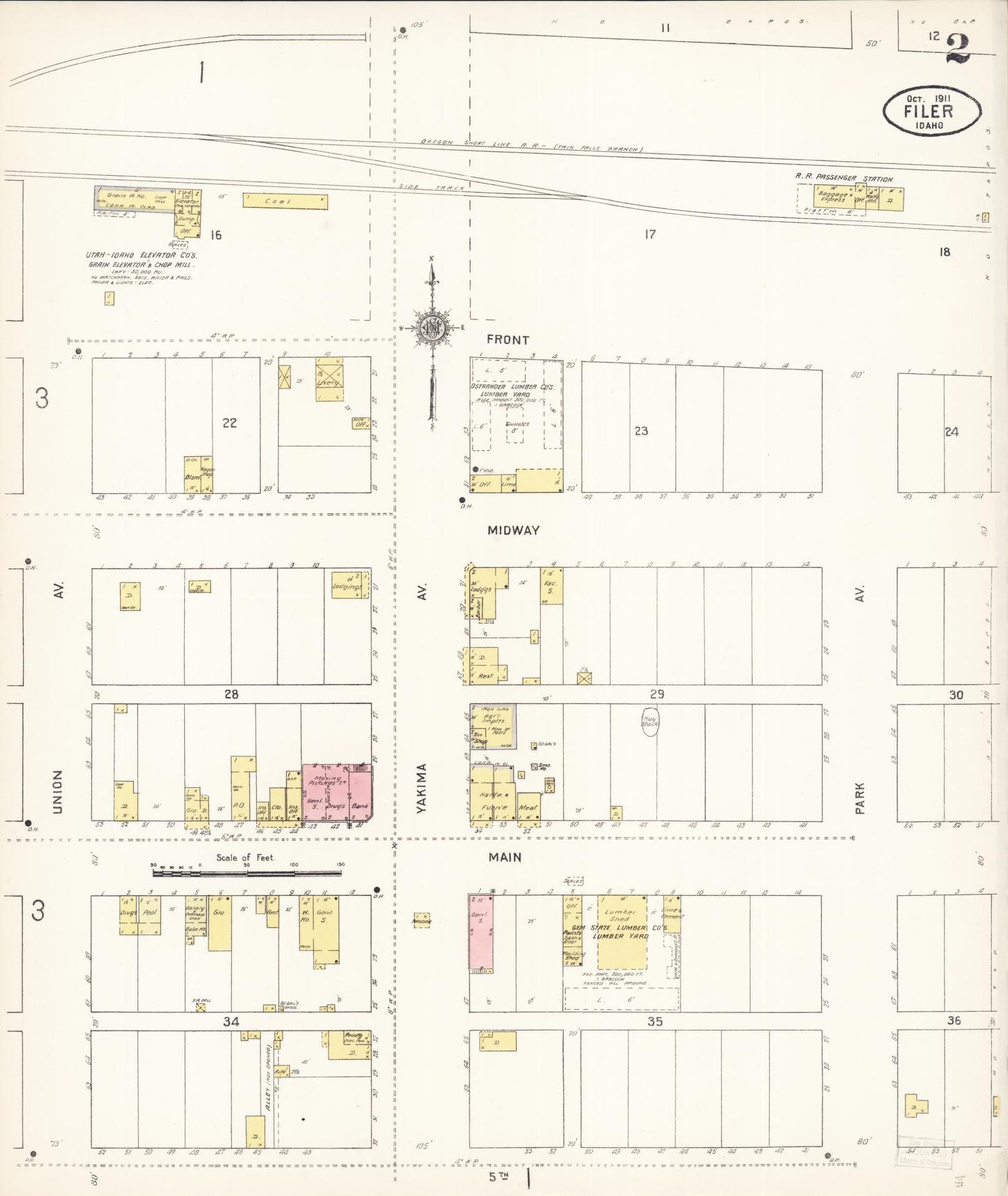 Sanborn Fire Insurance Map from Filer, Twin Falls County, Idaho (1911), Sheet #0002 - Complete Map Set gallery image, historic Sanborn map, vintage wall art, Falls Idaho