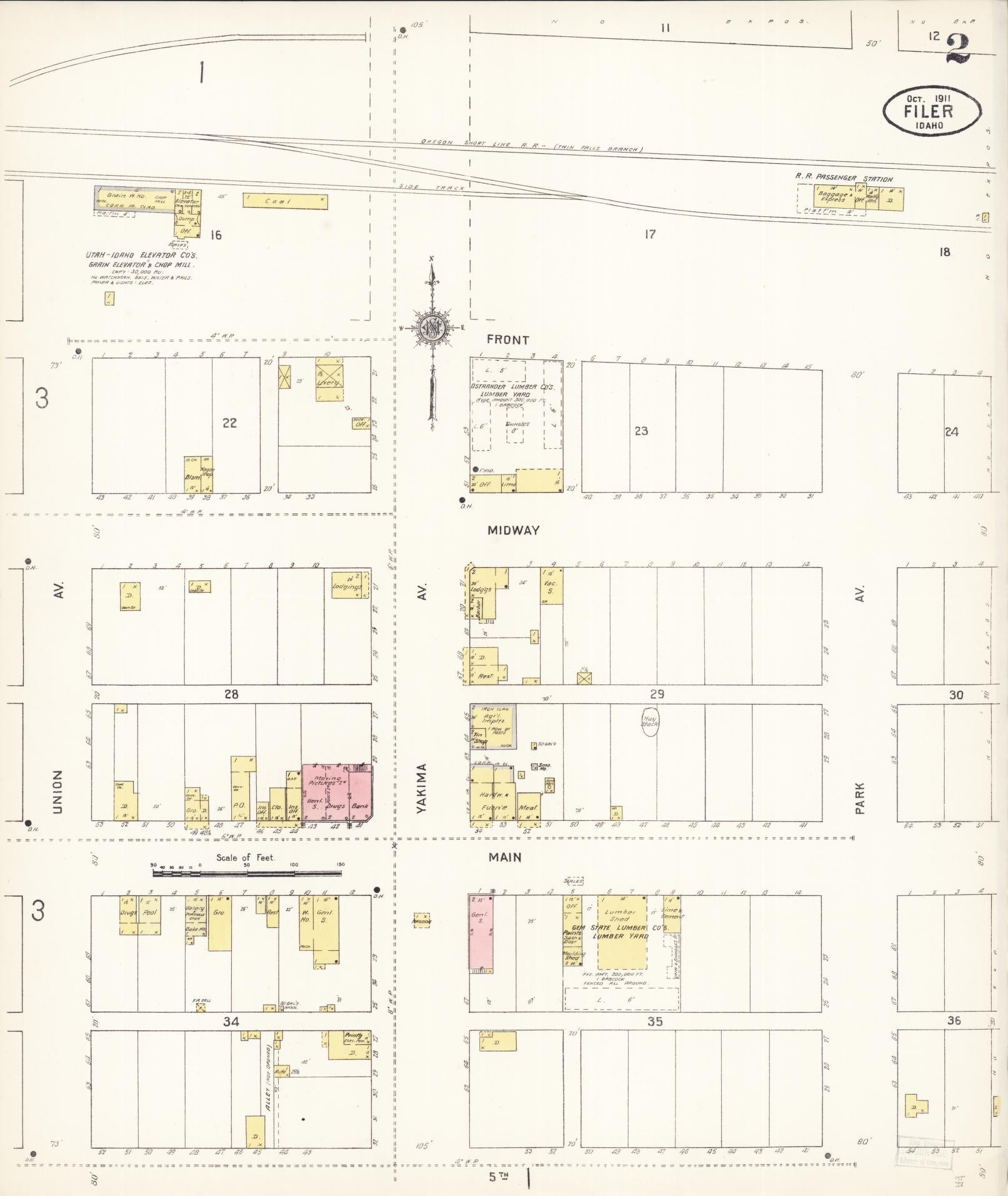 Sanborn Fire Insurance Map from Filer, Twin Falls County, Idaho (1911), Sheet #0002 - Complete Map Set gallery image, historic Sanborn map, vintage wall art, Falls Idaho