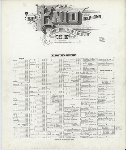 Sanborn Fire Insurance Map from Enid, Garfield County, Oklahoma (1917), Sheet #0001 - Historic Sanborn Fire Insurance Map Print, vintage old map wall art, antique decor, genealogy gift, Oklahoma Oklahoma map